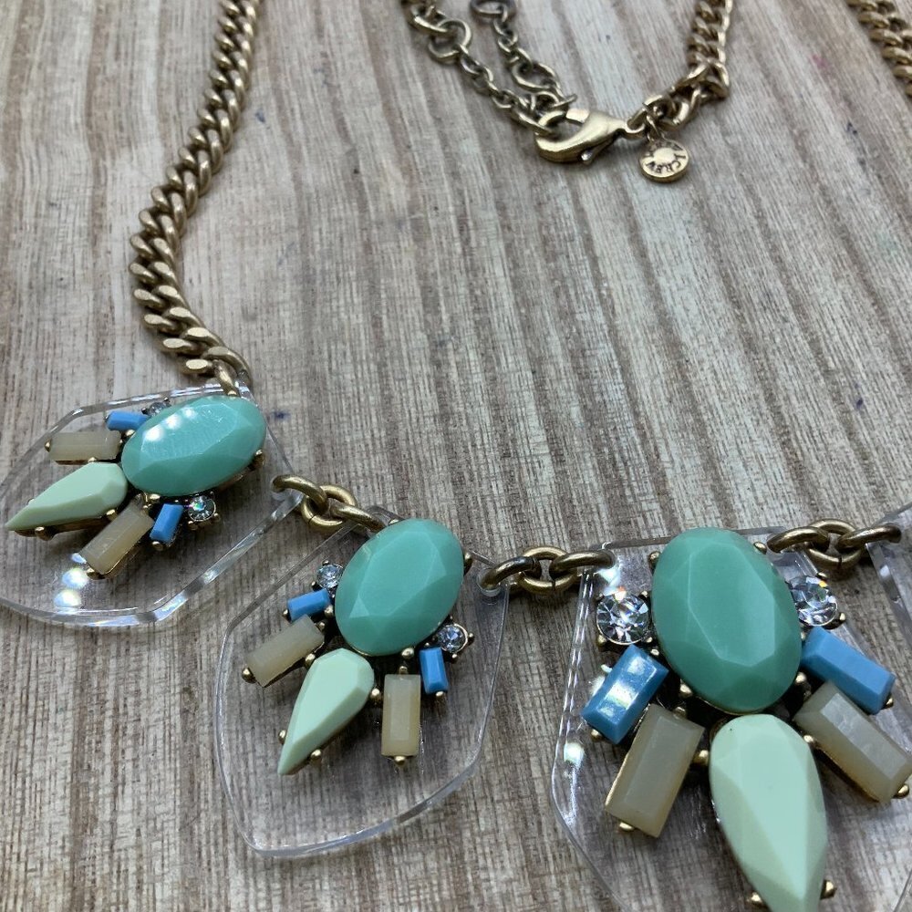 J. Crew Clear Lucite Multi Color Spring Green Tan Blue Collar Necklace